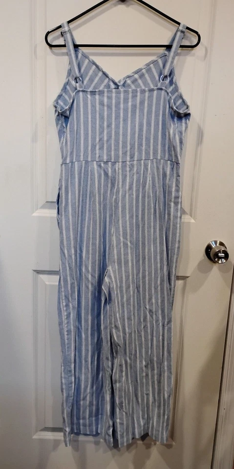 Mono para mujer Robert Louis mezcla de lino recortado pierna ancha azul grande Foto 3 de 4