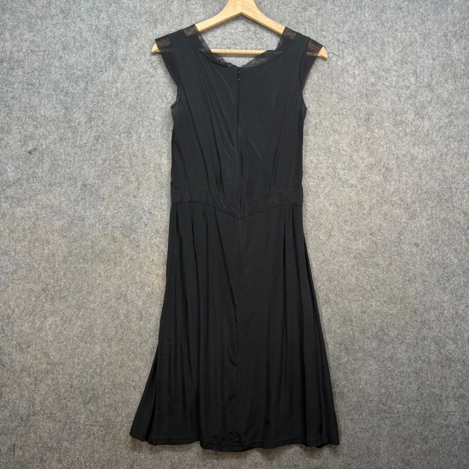 Toast Dress Womens Size UK 8 Black 100% Silk Nylon Trim Floral Embroidery Midi - Image 4 of 4