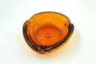 Vintage Blenko Glass Ashtray - Design #7737 - Blue Top Mountain Line in Wheat