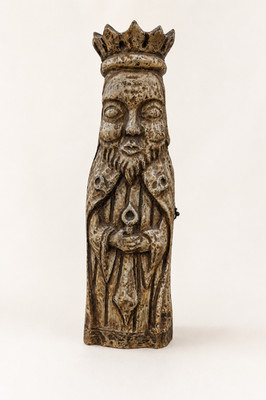 Antiker handgeschnitzter Holz König Skulptur Flaschendeckel Halter rustikal Volkskunst Wein