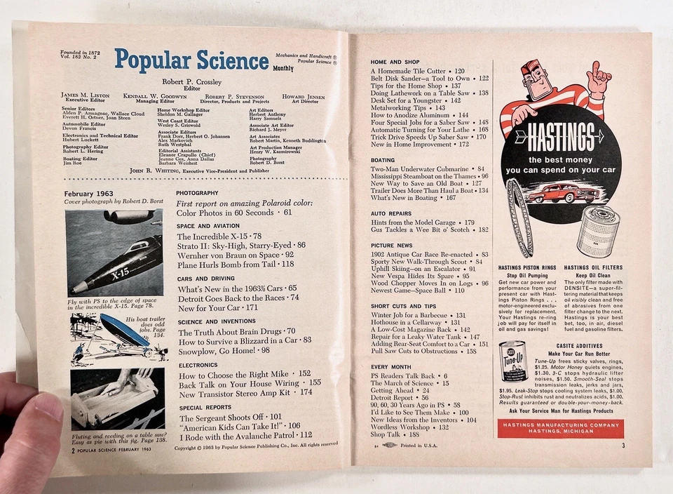 1963 Feb POPULAR SCIENCE Polaroid instant color film X-15 AIRCRAFT Stock cars &c - Image 4 of 4