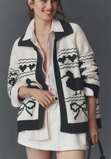 Anthropologie Bel Kazan Duck Cardigan Sweater Ivory Green One Size NWT