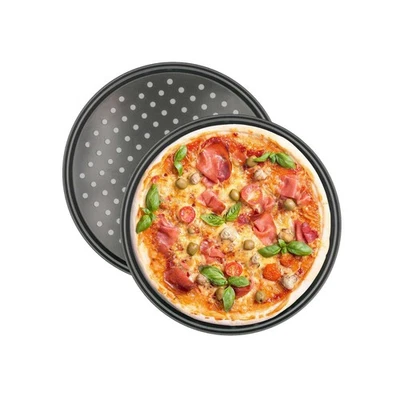 2x Plaque à pizza Plaque à tarte flambée Ronde Perforée Acier au carbone 32 cm - Photo 1/4
