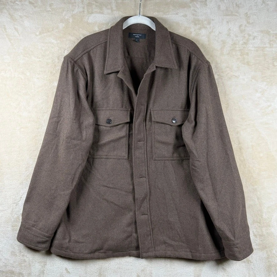 Banana Republic Mens L Relaxed Wool Blend Shirt Jacket Dark Oak Brown Shacket image 1