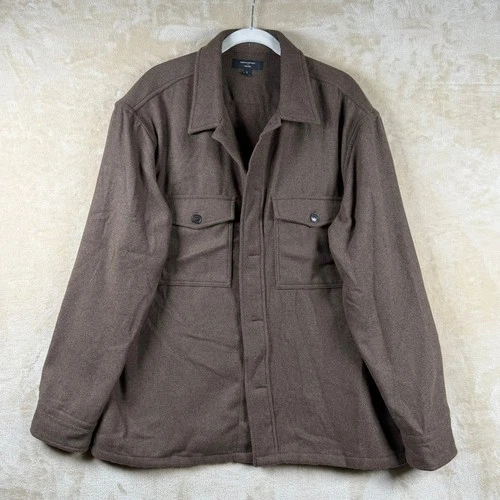 Banana Republic Mens L Relaxed Wool Blend Shirt Jacket Dark Oak Brown Shacket - product listing photo