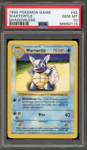 Pokemon Wartortle Base Set Shadowless #42 PSA 10 Gem Mint
