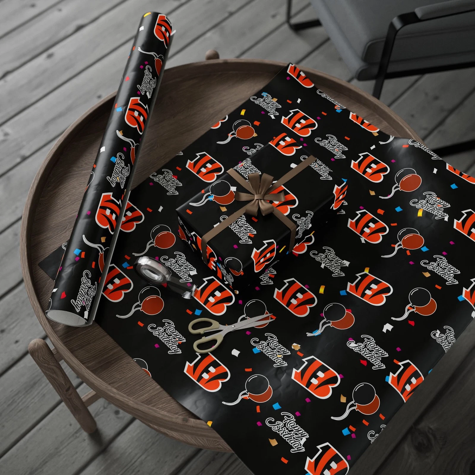 football Cincinnati Bengals Happy Birthday Wrapping Paper, Gift Wrap Roll, Football