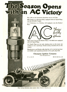 1919 Original AC Spark Plugs Ad. Uniontown Speedway Board Track. Billy Taylor