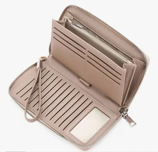 Goiacii Women's RFID blocking zip around wallet with wristlet biege