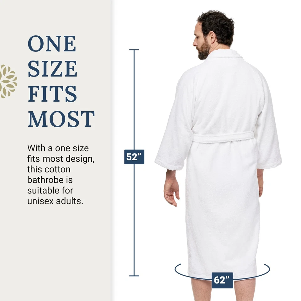 Ben Kaufman Bathrobe - 100% Cotton Velour Shawl Collar Spa Robe White Unisex - Image 4 of 4