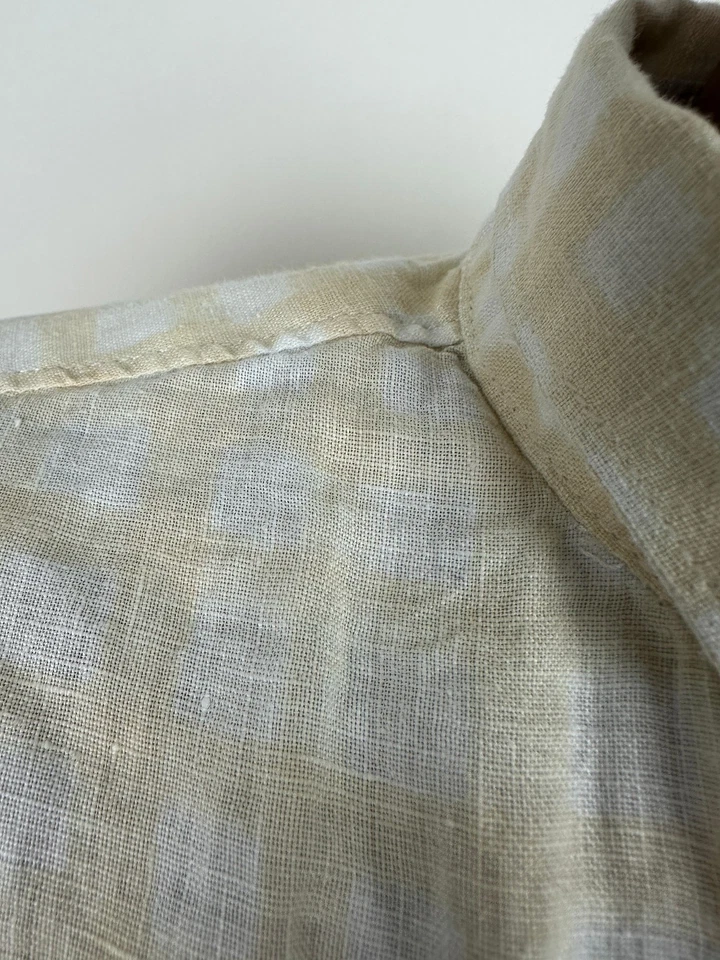 Lands End Linen Shirt Men XL Button Up Beige Check Beach Resort Travel Outdoors - Image 3 of 4