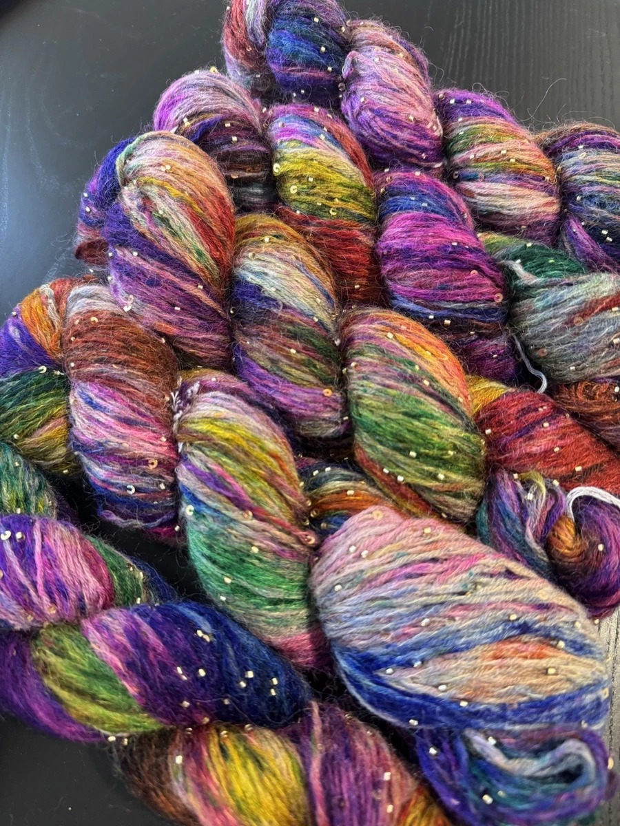 Hand Dyed Superwash Merino Wool Yarn Sport Light Worsted Sparkly Beaded 100g255m