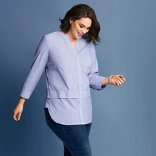 Talbots Classic Neutral Button Front Chic Chambray Cotton Tunic Top [size M]