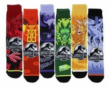 Jurassic Park Dinosaurs Adult Casual Crew Socks, 6-Pack, Size 6-12