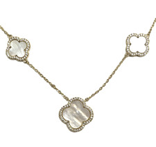 STELLA ROSE FINE GOLD PLATE,CRYSTAL,MOP WHITE CLOVER CHAIN NECKLACE -16"+2"+BOX