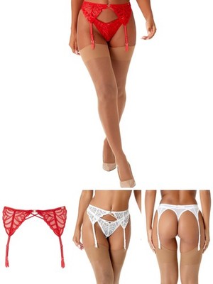 Gossard Fiesta Suspender Garter Belt High Rise Sheer Lace Lingerie