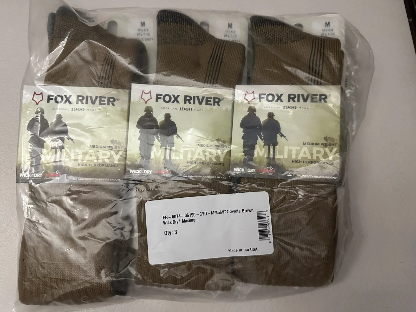 Fox River Unisex Adult's Wick Dry Military Sock Coyote Brown Medium 3 Pack
