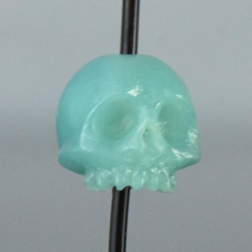 Skull Bead Carved Natural Blue Amazonite 8.35mm Vertical Drilled Handmade 0.74 g - Picture 6 of 14