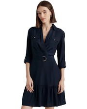 Lauren Ralph Lauren Belted Crepe Shirtdress Women Size 14 Color Lauren Navy NEW!