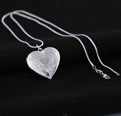 Stunning 925 Sterling Silver plated Heart LOCKET Photo Charm Pendant Necklace - Picture 10 of 12