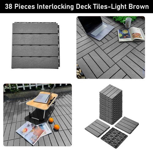 38 Pack Wood Plastic Composite Waterproof Outdoor Patio Floor Decking Tiles - Picture 5 of 7