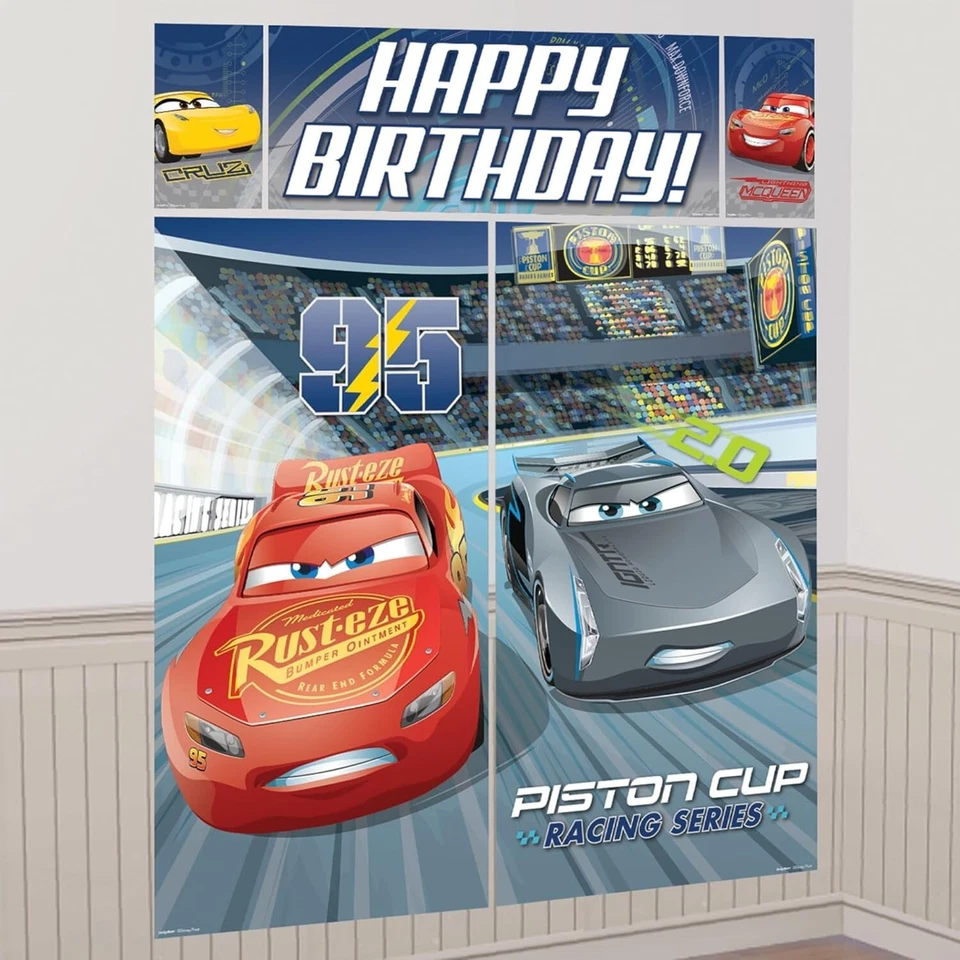 Cars 3 Cartoon Theme Happy Birthday Boys Party Decoration Backdrop and Swirls - Image 2 of 3