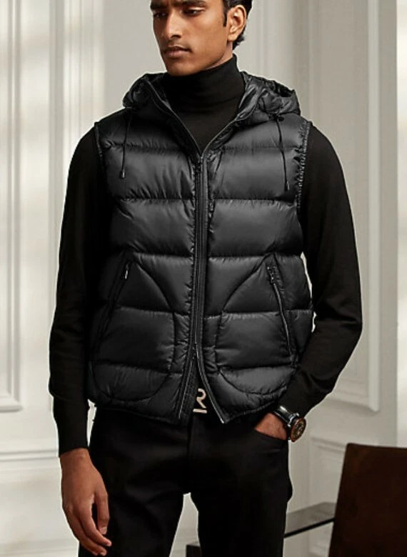 Long black cheap down vest