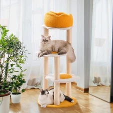 Mewoofun Cute Cat Tree Eggshell Cat Tree Tower Removable Cozy Cont for Indoor