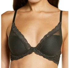 Natori 32B Feathers Plunge T-Shirt Bra NWOT 730023 Coal Gray