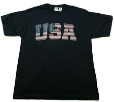 USA T-Shirt Men's XL Black Flag Logo Cotton Patriotic