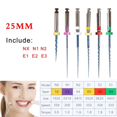 6pcs Dental Rotary NITI Files Engine 25MM for Root Canal Endo Motor Treatment Ca