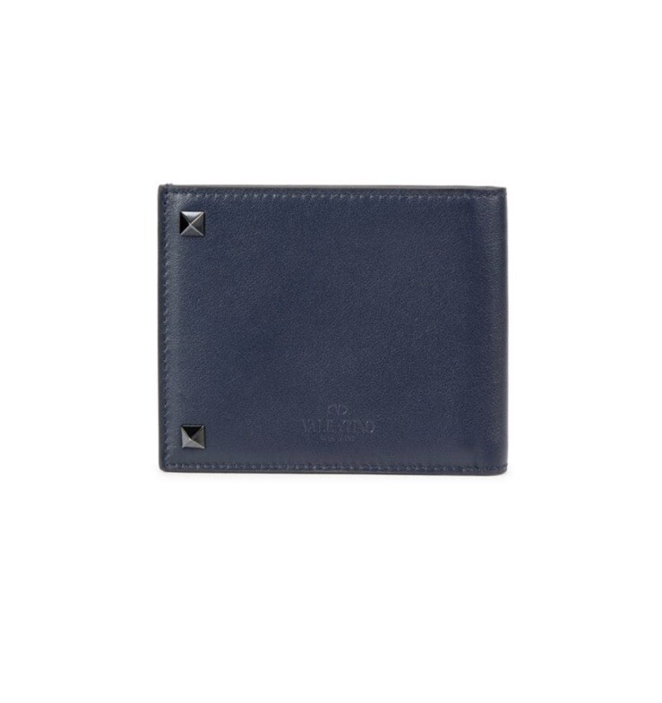 小物 VALENTINO VLTN Neck Wallet Blue New Authentic Valentino Garavani Studded Logo Men Unisex Bifold