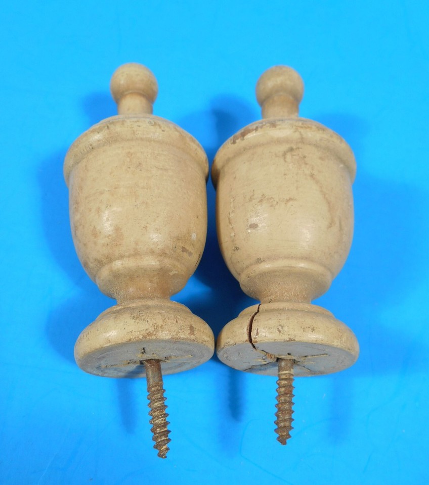 Vintage Clock Bedpost Curtain Rod Finial Pair Distressed Part Turned