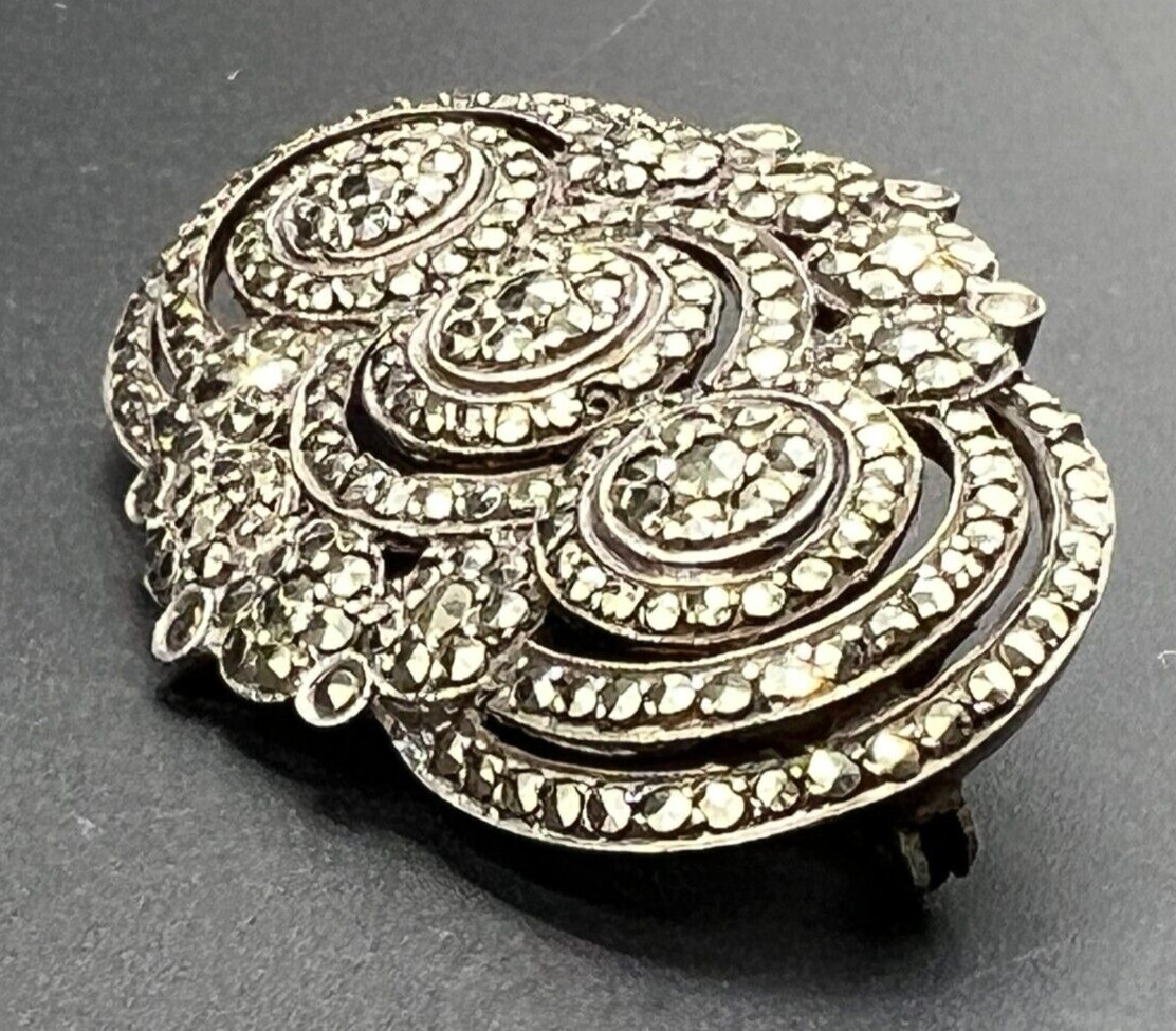 Large Antique 800 Solid Silver Brooch Set with Ma… - image 10