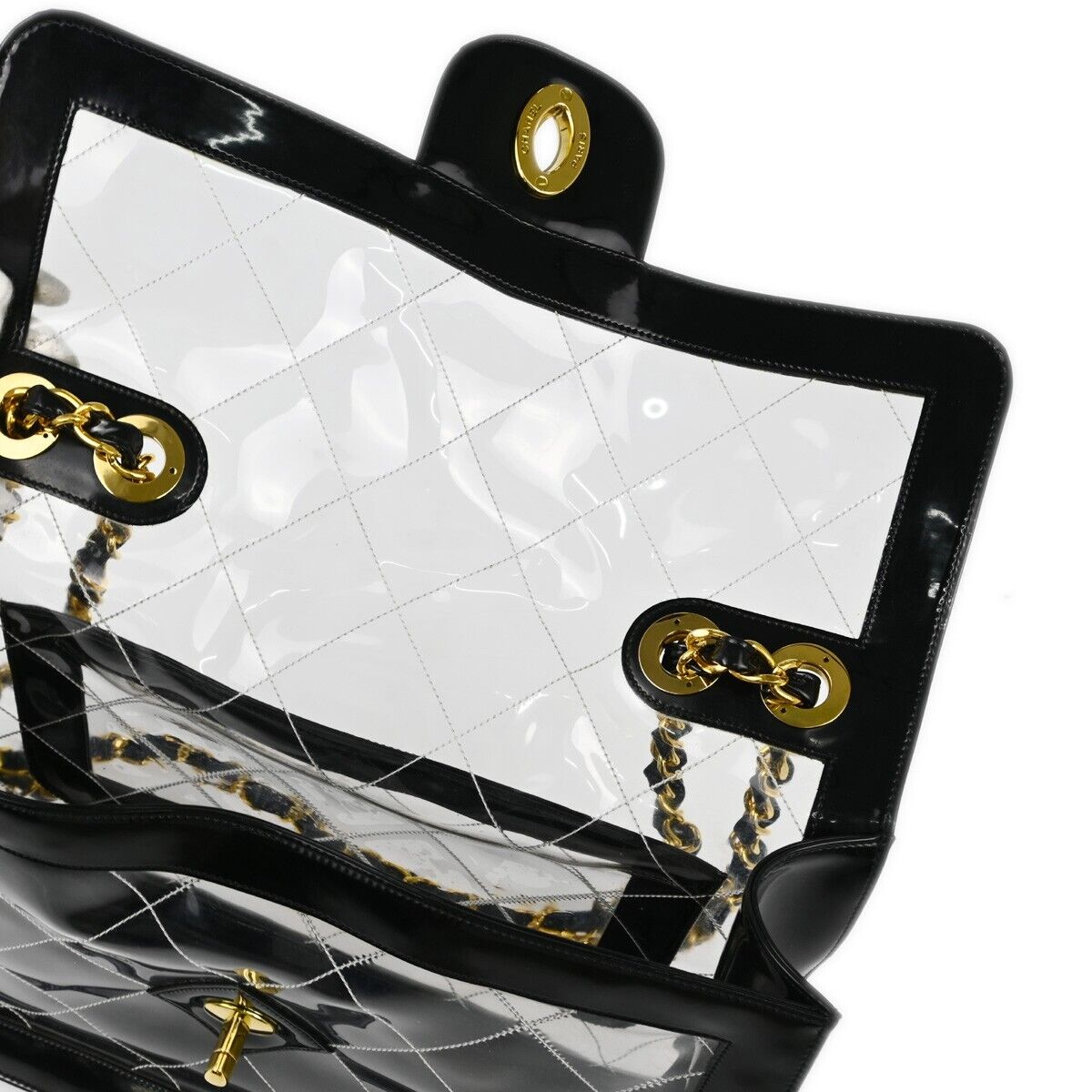 Chanel Black Clear Vinyl Maxi Classic Flap Shoulder Bag Chanel Black Clear Vinyl Maxi Classic Flap Shoulder Bag