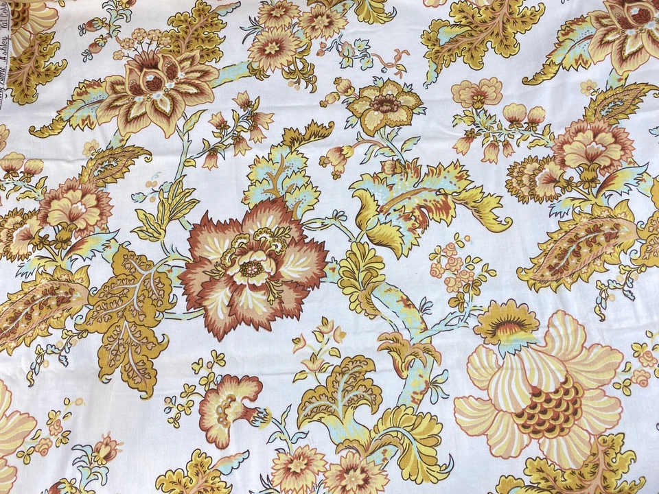 Tela Ashley Cottage WAVERLY DE COLECCIÓN Cortinas Florales Dorado Aqua 48x71" 2yd LEER Foto 4 de 4