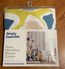 Simply Essential Floral Microfiber Shower Curtain New 72" X 72"