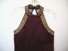 Crystal Doll Dresses Bejeweled Neck Maxi Dress Burgundy  Size: 13 (35" Bust)