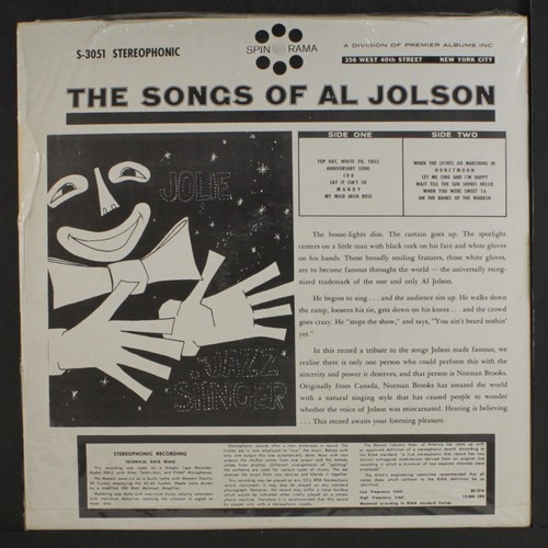 NORMAN BROOKS: al jolson sung by norman brooks Spin-O-Rama 12" LP 33 RPM - Picture 2 of 2