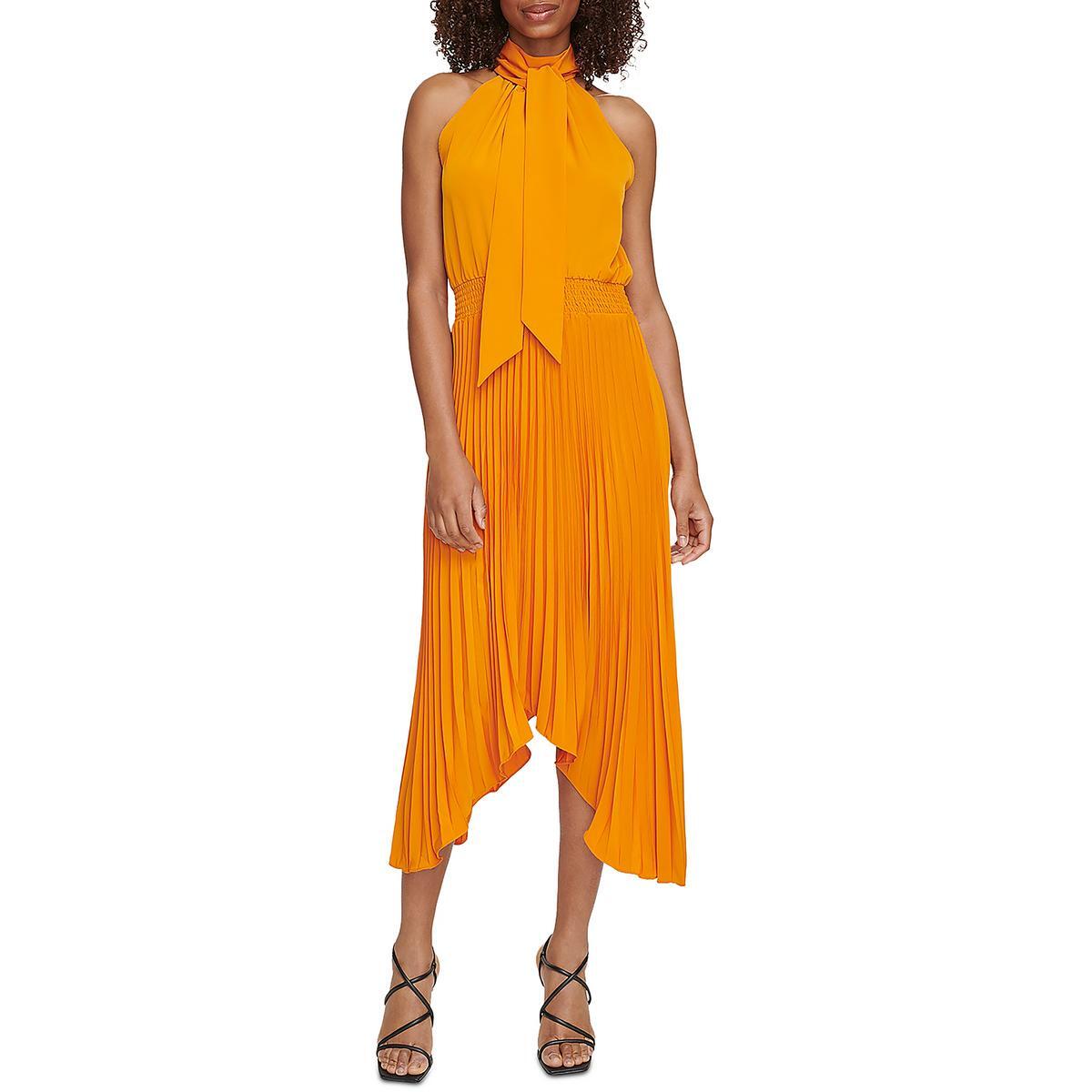 Женское оранжевое плиссированное платье-футляр на бретельках от Карла Лагерфельда в Париже, L BHFO 1731