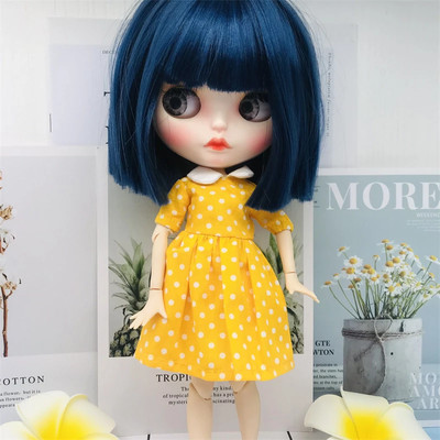 Yellow Dress for 12'' Blythe Doll BJD Fashion Doted Collar Clothes Toys Accessory
