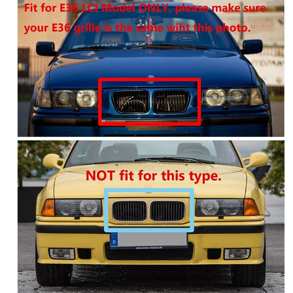 Fits 1997-1998 BMW 3-Series 318i 323i E36 LCI Front Grille Grill Chrome + Silver Foto 3 de 4