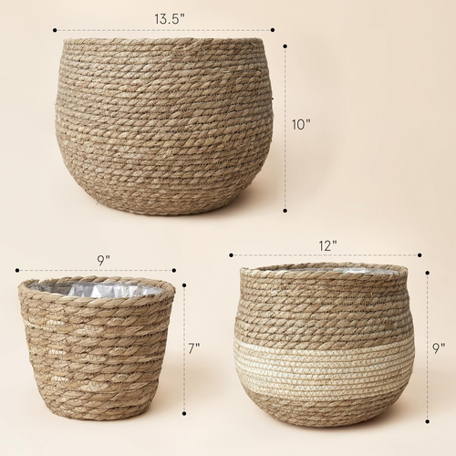 Natural Seagrass Large Planter, Plant Pots Cover, Indoor Planters Flower Pots, 1 - Picture 6 of 12