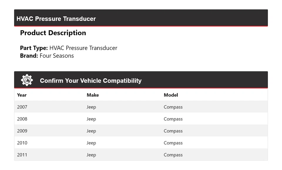 Transductor de presión de climatización Jeep Compass 2007-2011 4 estaciones 2008 2009 2010 Foto 2 de 4