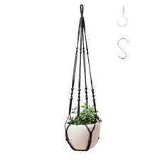 43 Inch Macrame Plant Hanger Indoor, Large Size No Tasselss Crochet Black