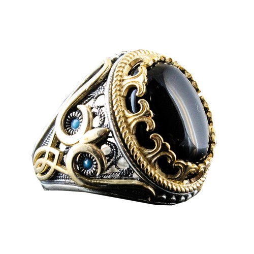 Anello Da Uomo In Acciaio Inossidabile Con Pietra Di Onice E Zaffiro ☆ - Picture 4 of 44