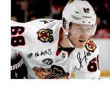 CHICAGO BLACKHAWKS SLATER KOEKKOEK SIGNED FACEOFF 8X10
