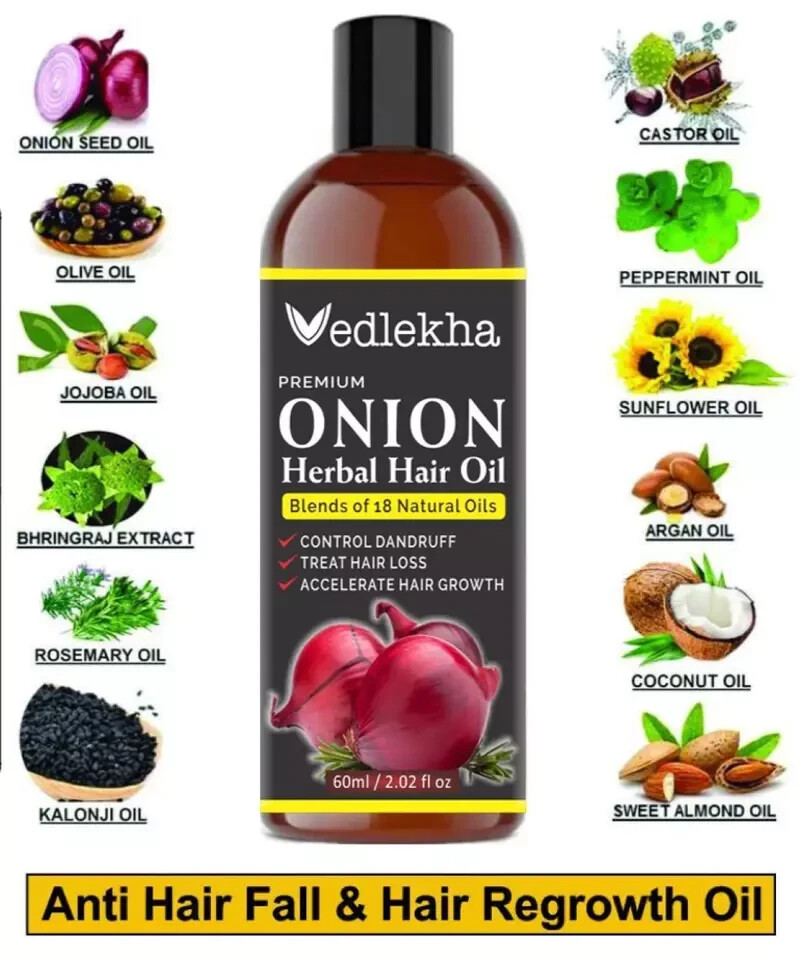 Vedlekha Ayurveda Premium Cebolla Aceite Cabello Crecimiento, Control de Caídas 60 ML,,, Pack de 2