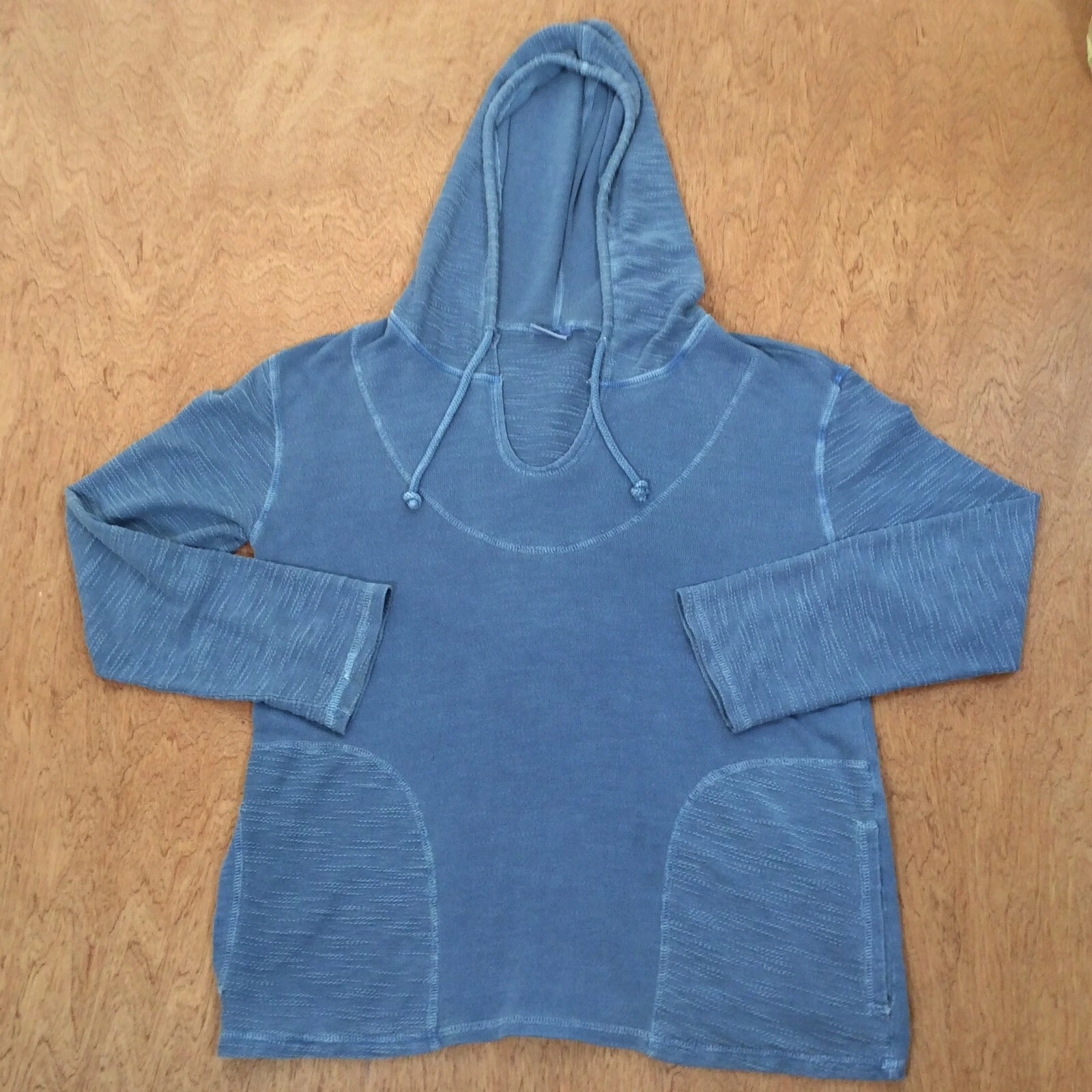 Hot Cotton Hoodie WOMEN MEDIUM BLUE LIGHTWEIGHT Textured Coverup POCKETS beachy
