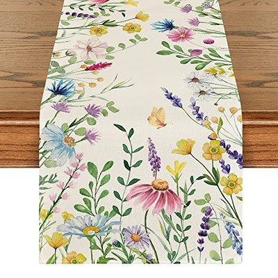  Daisy Eucalyptus Lavender Floral Leaves Summer 13'' x 60'', Table Runner Beige